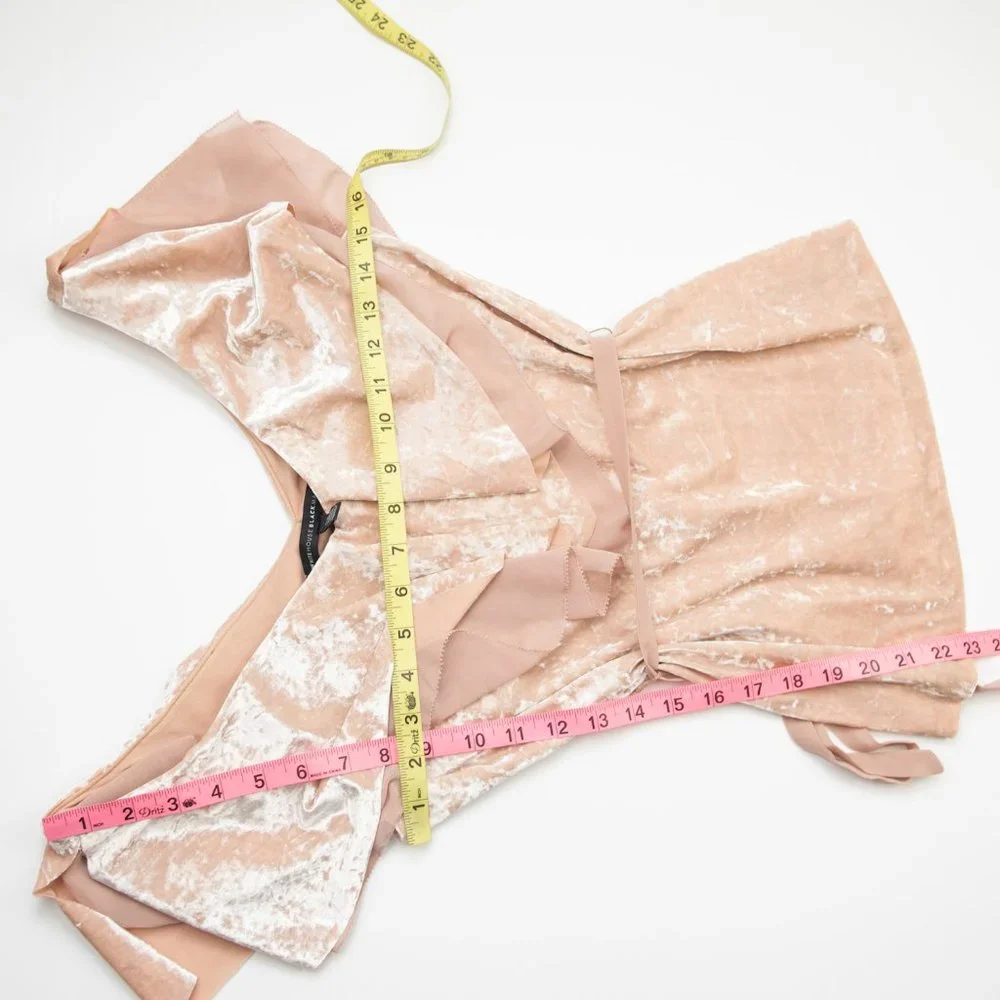 White House Black Market Velvet Ruffle Flounce Top Belted Blouse Pink Size XS - Picture 6 of 7